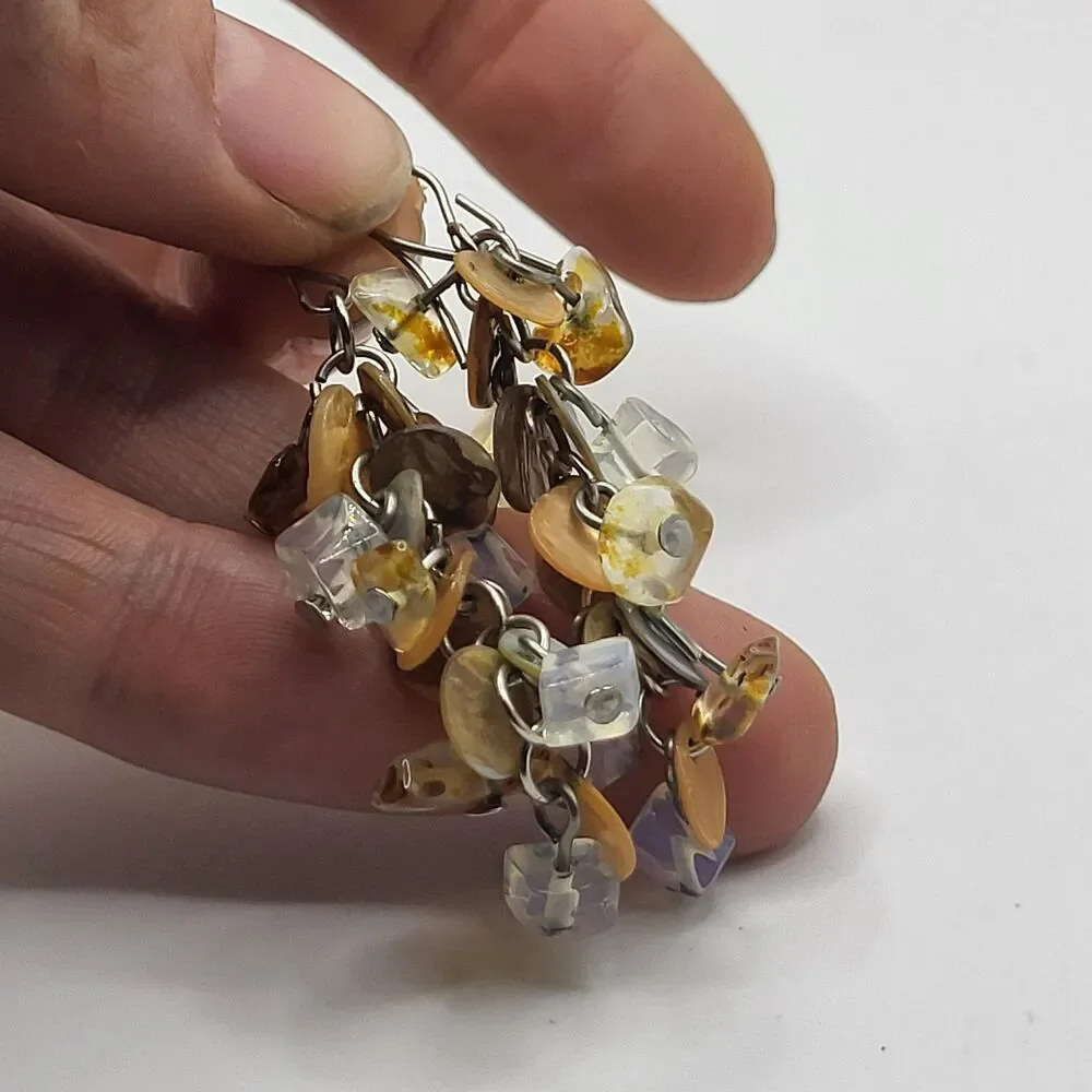 Bohemian Grape Cluster Shell Dangle Drop Earrings 2.5in